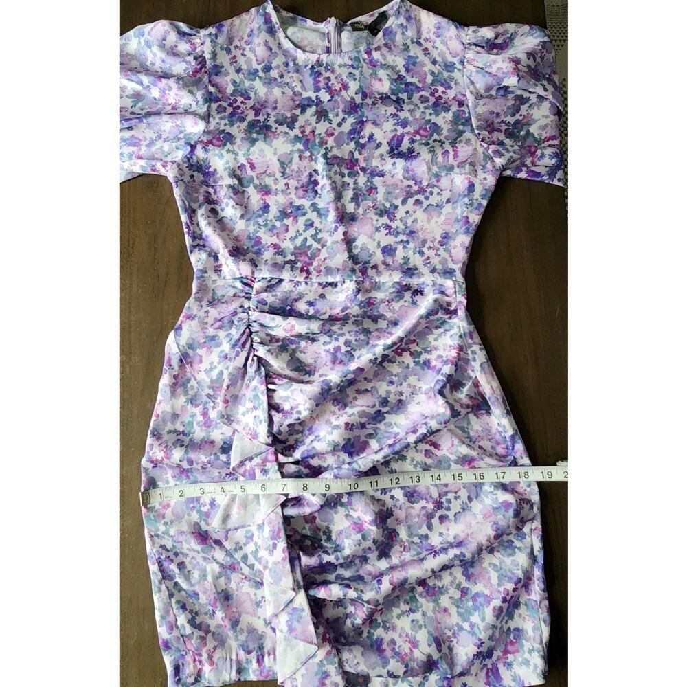 NWT Maje Ruvard Floral Rushed Ruffle 3/4 Sleeves Sheath mini Dress Size 36 - Picture 9 of 13